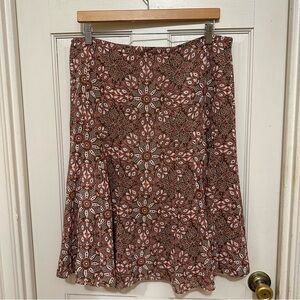 LOFT A-Line Skirt in Brown and Cream Pattern